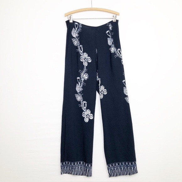 Kenar Studio Navy blue BoHo floral, print tie, front wide, leg pants - Picture 2 of 12